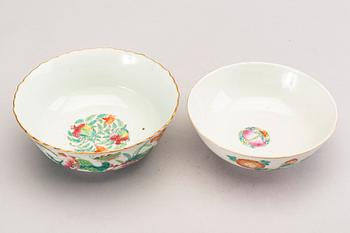 Two famille rose bowls, late Qing dynasty.