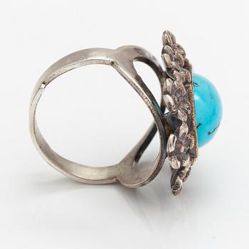 Jorma Laine, Ring "Lemmikki", silver turkos. Turun Hopea, Åbo.