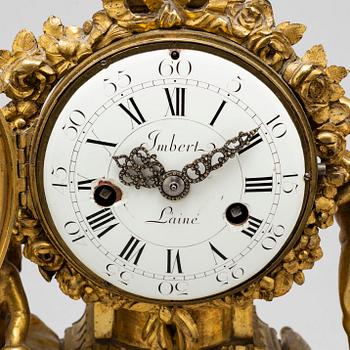 A French Louis XVI late 18th century gilt bronze mantel clock by Imbert L'ainé.