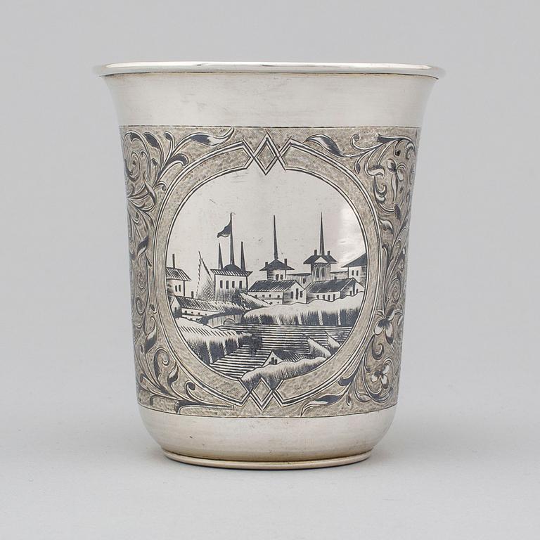 A Russian 19th century silver and niello beaker, marked Pavel Ovchinnikov, Moscow 1868.