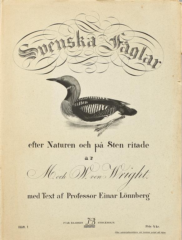 LITOGRAFISKA TRYCK, häfte 1-105, ur M och W von Wright, Svenska fåglar, A Börtzells, Stockholm, 1920-tal.