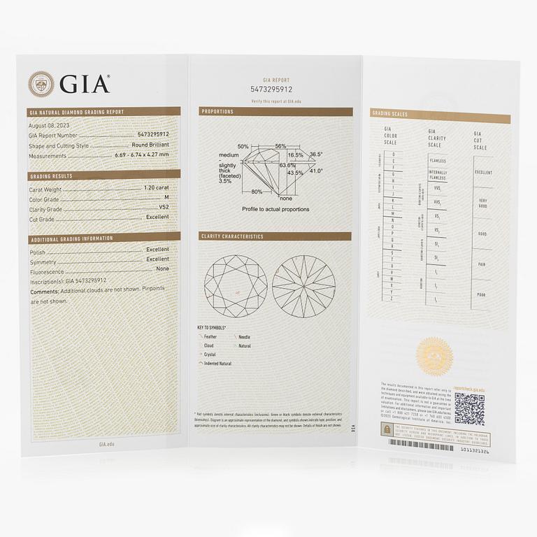 A pair of 18K gold earrings with round brilliant-cut diamonds.