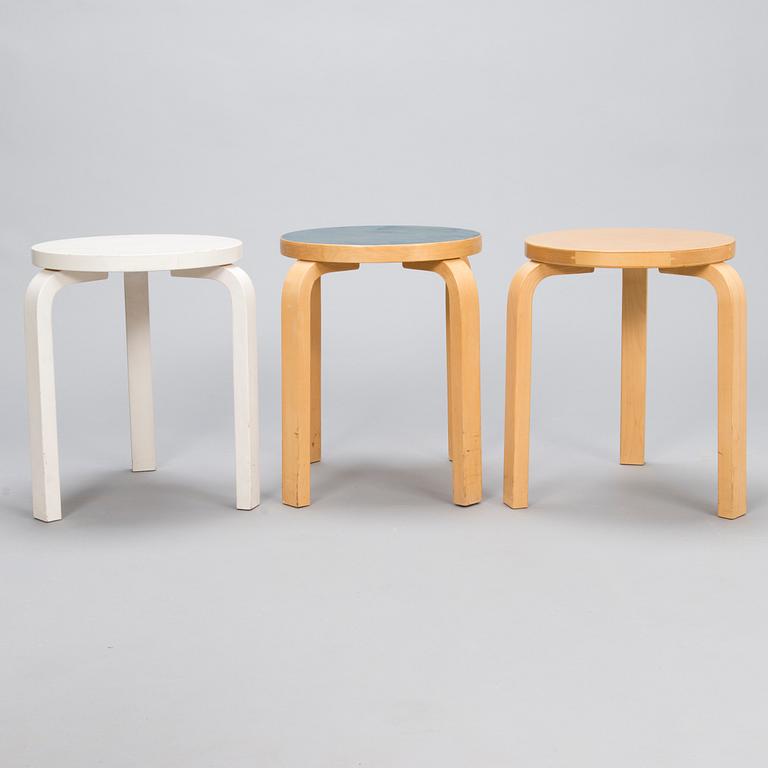 ALVAR AALTO, three late 20th century stools for Artek.