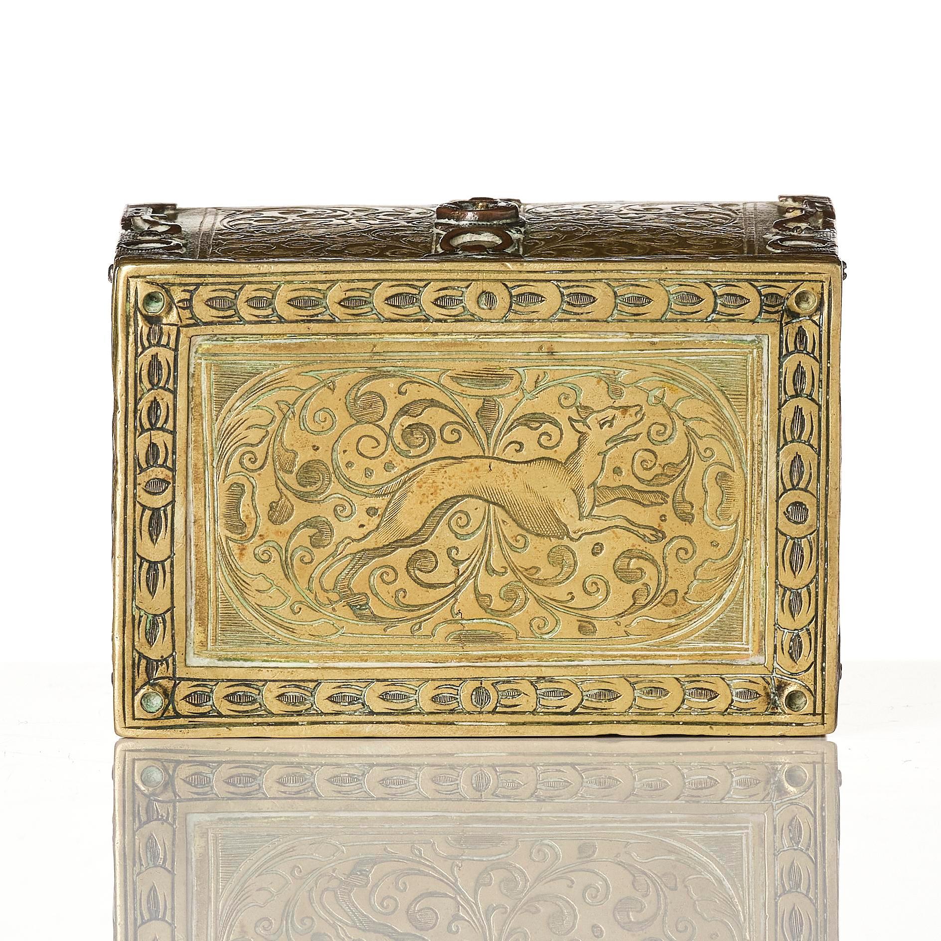 A gilt-brass miniature casket by Conradt Mann (master in Augsburg and Nuremberg, fl. ca. 1600-1630).