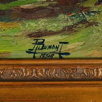 OKÄND KONSTNÄR, olja på duk, signerad P J Dumont och daterad 1928.