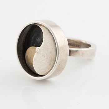 Jens Christian Thejls, silver, kinetisk ying yang ring. Danmark 1960-tal.