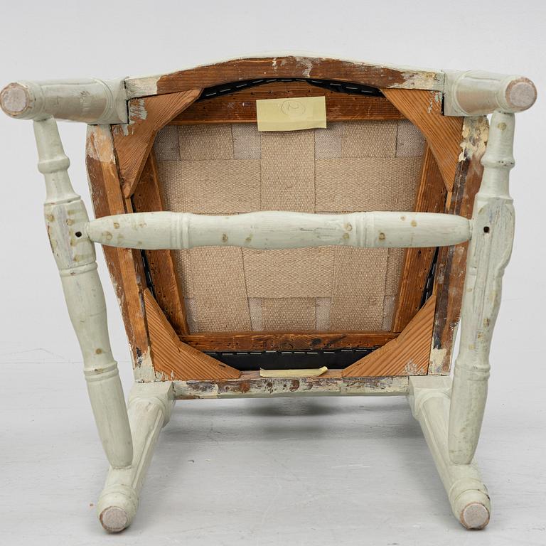 Ten similar Gustavian chairs, Sweden, around the year 1800.