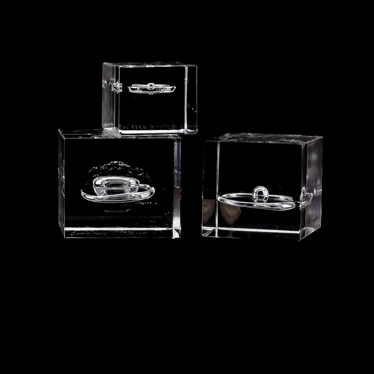 SKULPTURER, 3 st, glas, Orrefors, signerade, 1900-talets andra hälft.