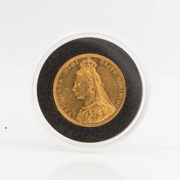 Guldmynt Storbritannien, Drottning Victoria 1 Sovereign, 1890.