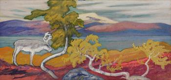832. Helmer Osslund, Landscape with reindeer.