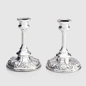 266. A pair of Swedish 19th century silver candlesticks, undistinct mark, possibly Olof Pehr Hallberg, Norrköping (1832-1862).