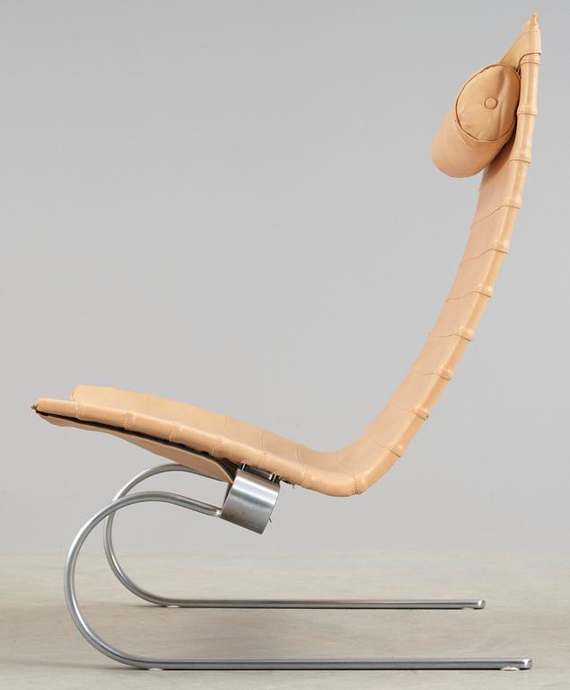 A Poul Kjaerholm 'PK-20' steel and leather easy chair, Fritz Hansen, Denmark 1987.