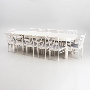 Carl Malmsten, a 'Herrgården' dining table and twelve chairs, Bodafors, later part of the 20th Century.