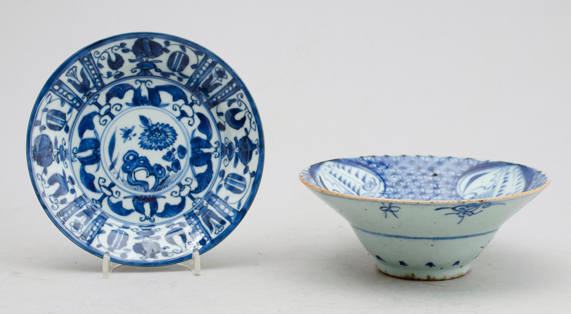 SKÅL OCH FAT, porslin, Kina, bla 1800-tal.