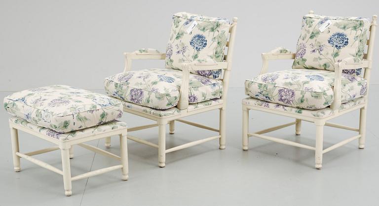 FÅTÖLJER ett par samt PALL, "Gripsholmsmodell", 1900-talets slut.