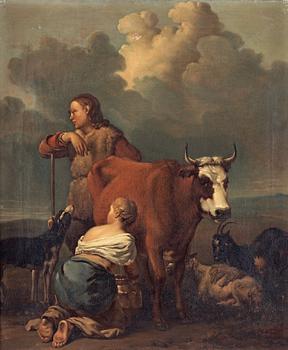 Alexander Lauréus, Woman Milking a Red Cow.