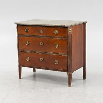 A late Gustaviasn mahogany veneered chest of drawers, end of the 18th Century.