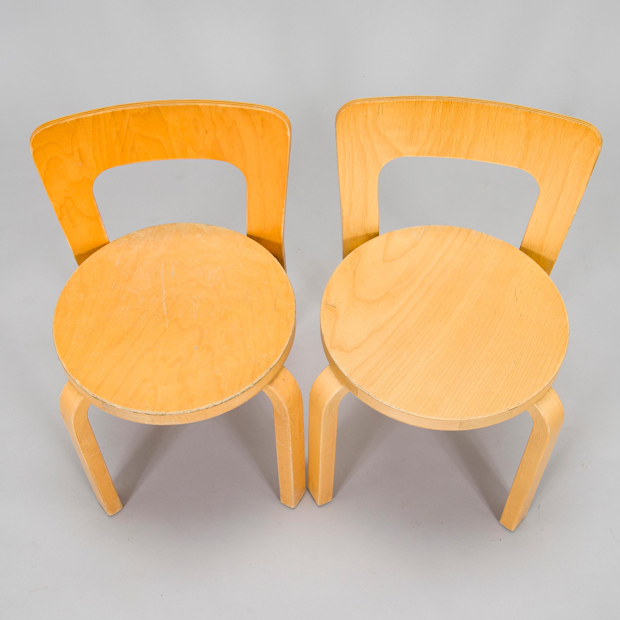 Alvar Aalto, children's chairs, model N65, for Artek, late 1990s.