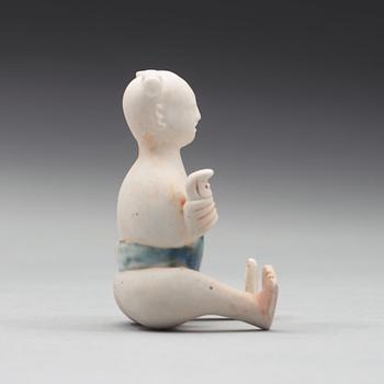 A blue and white procelain figure, Qing dynasty, Qianlong (1736-95).