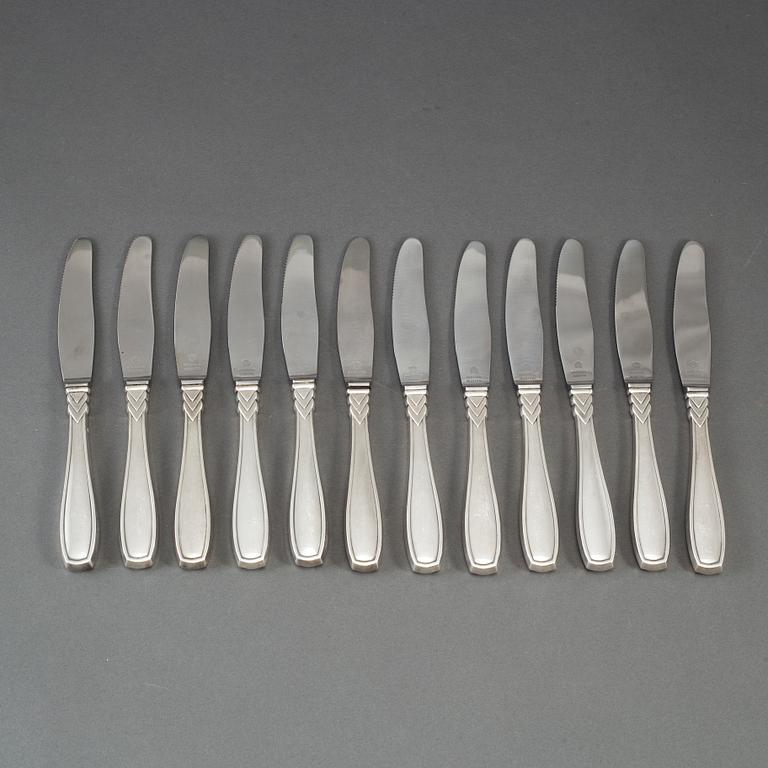 12 silver Art Déco knives, Denmark, most 1930s.