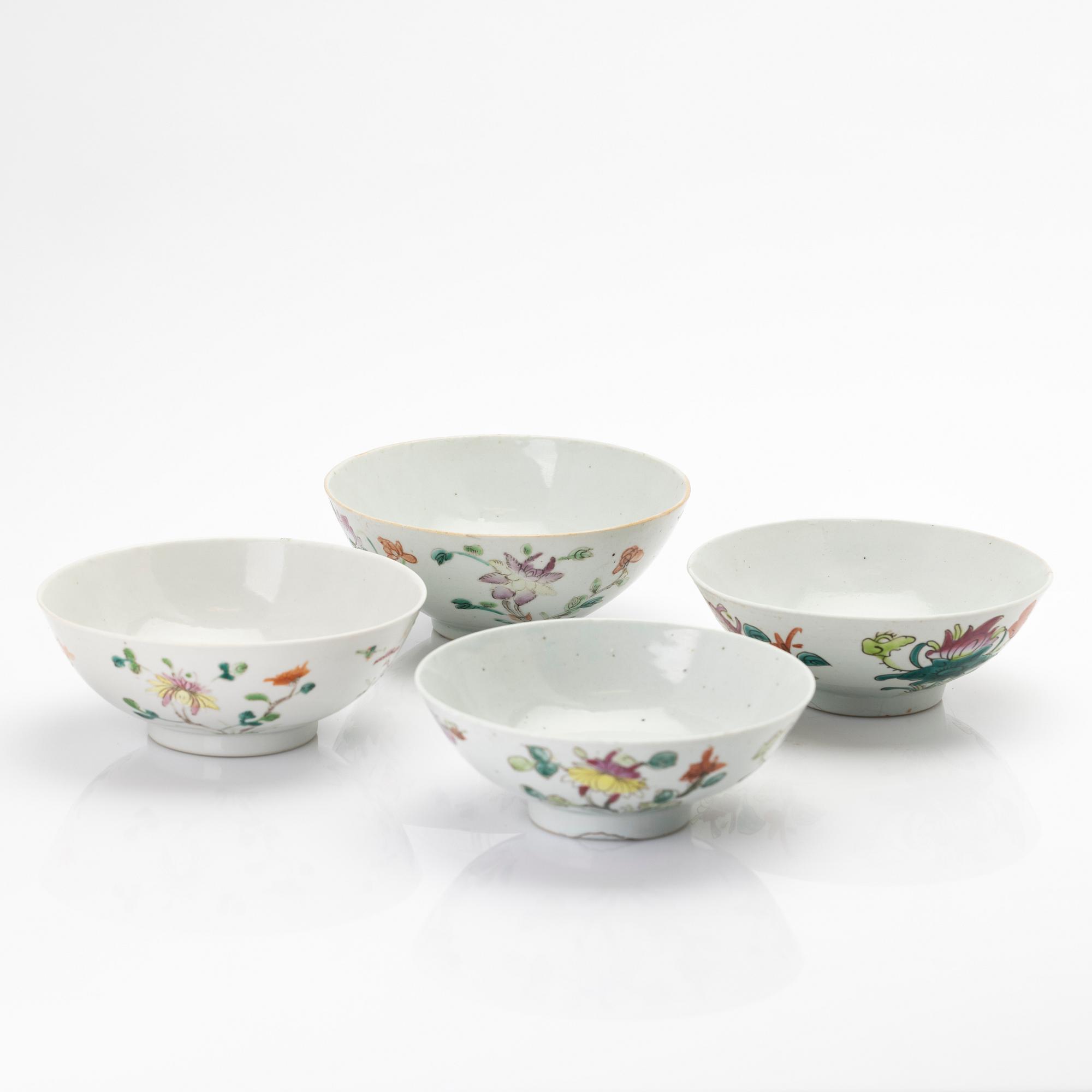 A group of four Chinese porcelain bowls and two jars with covers, 19th century/around 1900.