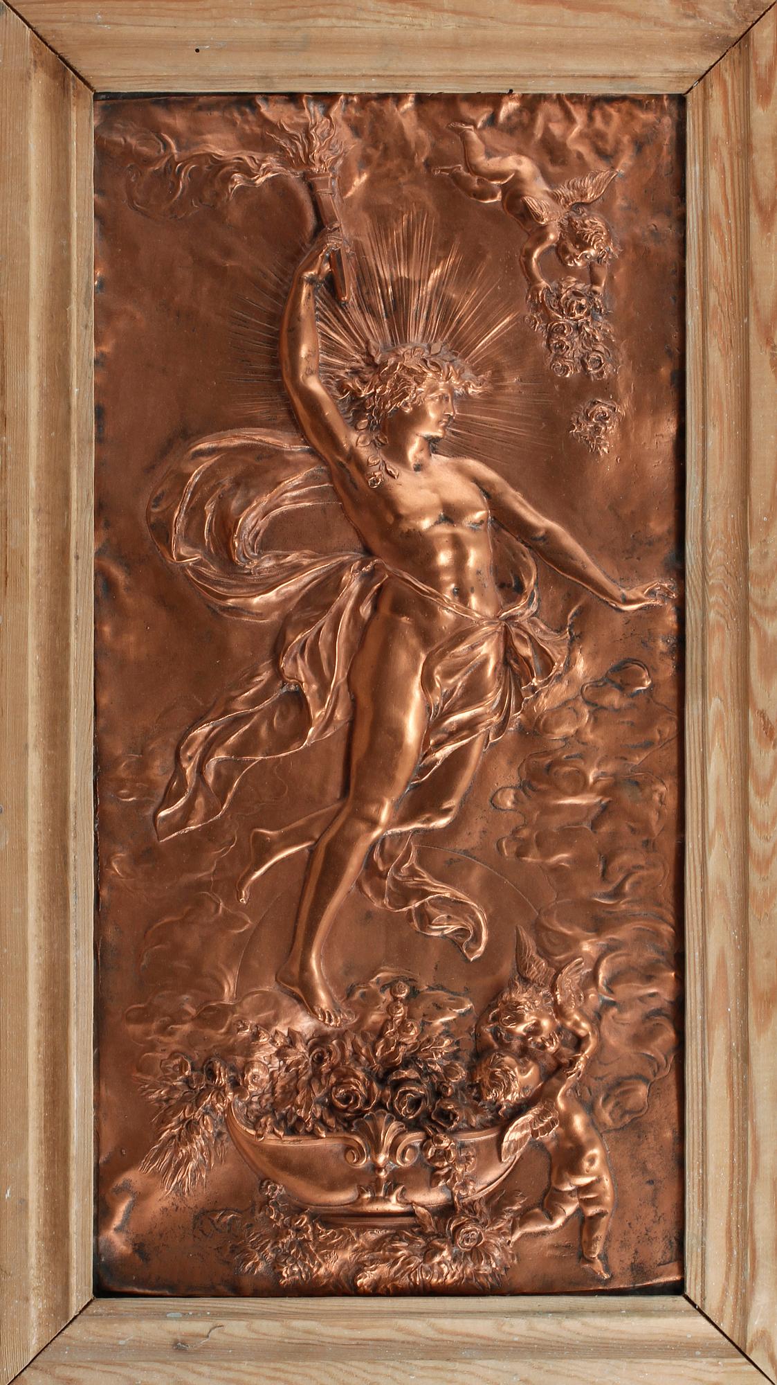 VÄGGRELIEFER, ett par, koppar, 1900-talets första del.