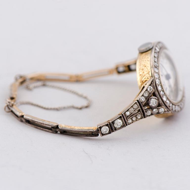 A WRIST WATCH, Borel & fils, old cut diamonds, 14k (56) gold. Bragin Andrey (AБ), St Petersburg, early 20th century.
