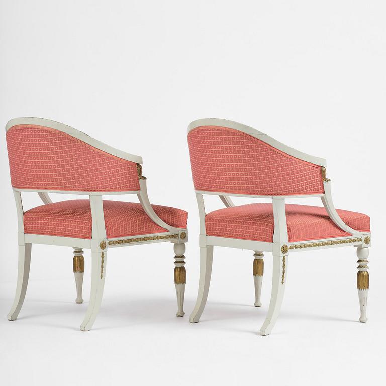 A pair of late Gustavian open armchairs attributed to E. Ståhl (master in Stockholm 1794-1820).
