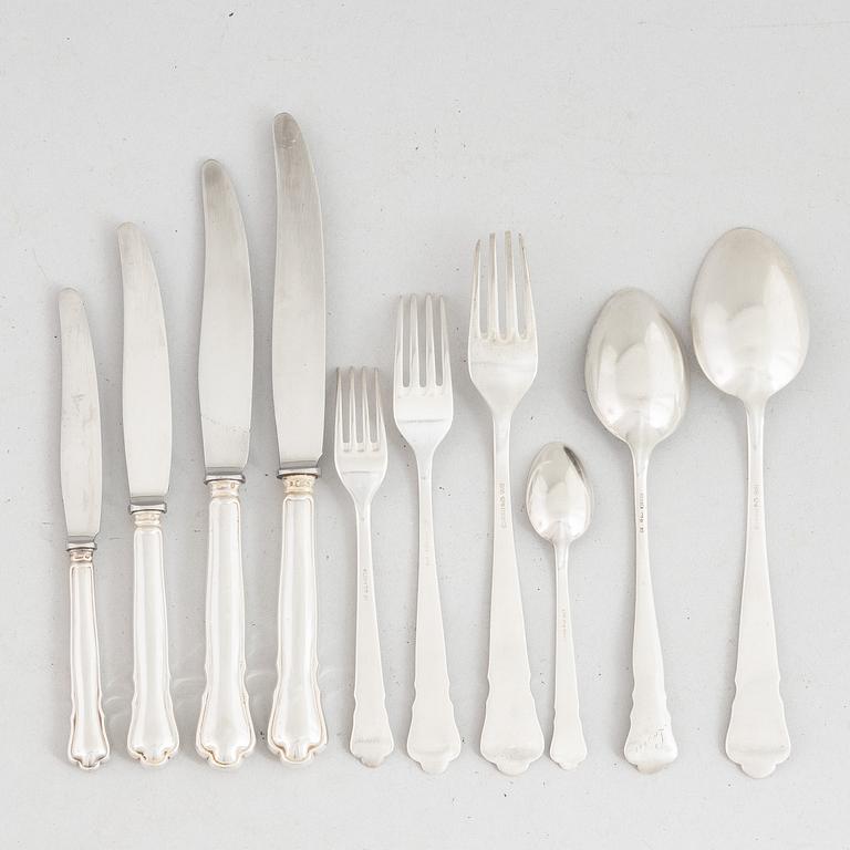 Bestickuppsättning, 108 delar, silver, modell Chippendale, bl a GAB, Stockholm 1953.