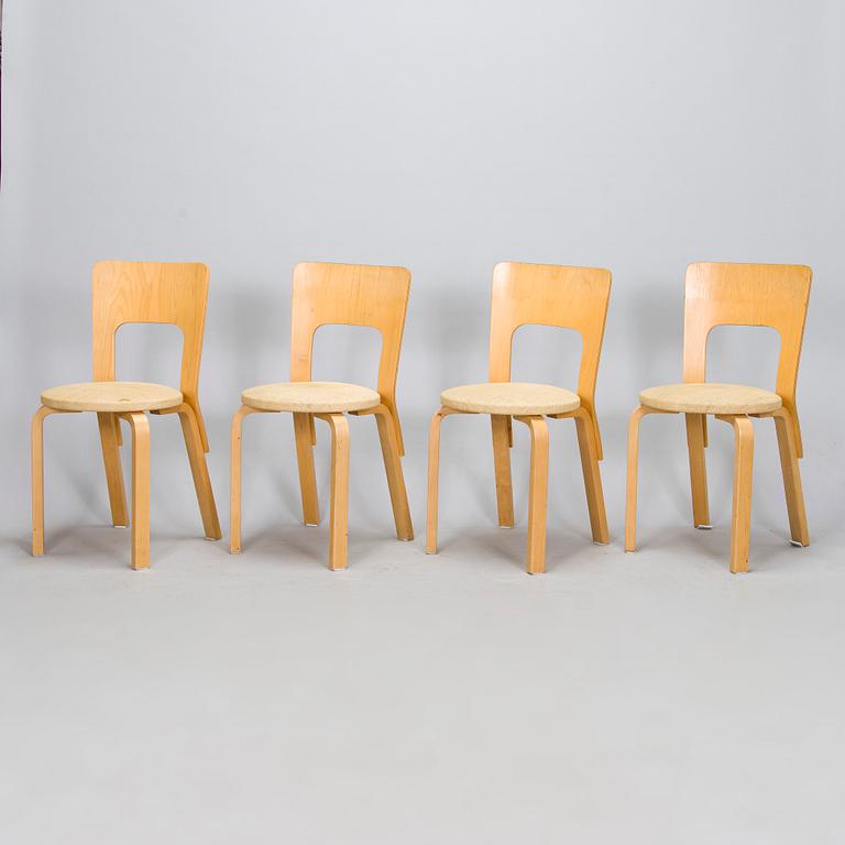 Alvar Aalto, four 1980s '66' chairs for Artek.