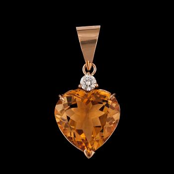 96. A citrin and diamond, ca 0.10 ct, pendant.