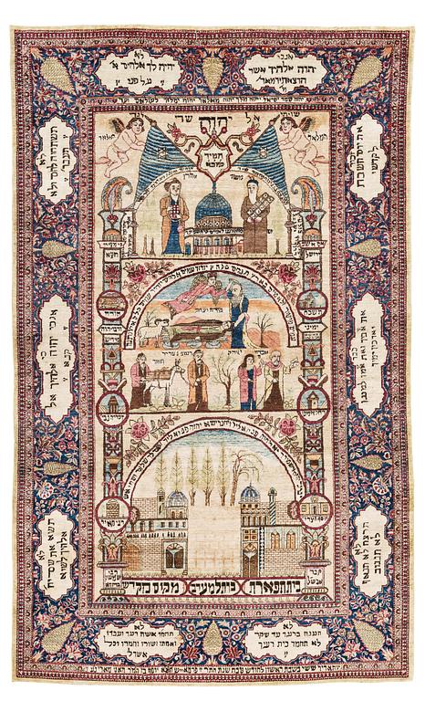 SEMI-ANTIQUE KASHAN FIGURAL PART SILK. 224,5 x 140,5 cm.