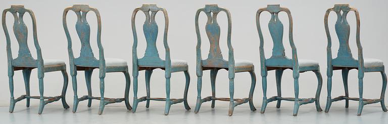 Six Swedish Rococo 18th century chairs.