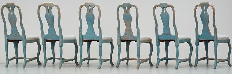 Six Swedish Rococo 18th century chairs.