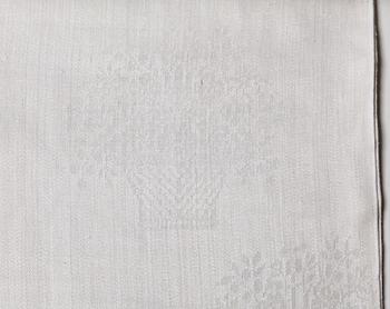 A TABLE CLOTH AND NAPKINS, 24 pieces, linen damask, the table cloth is dated 1827, ca 560-567 x 207,5 cm, Sweden 1827.