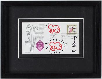 Keith Haring · KEITH HARING, förstadagsbrev med tuschteckning, stämplat Miami Mar 5 1984, sign.