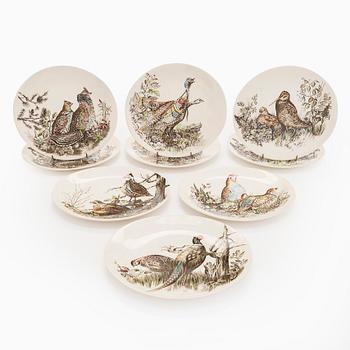 9 “Birds” plates, earthenware, Johnson Bros, England, first half/mid-20th century.