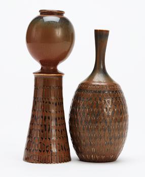 Two Stig Lindberg stoneware vases, Gustavsberg studio 1964.