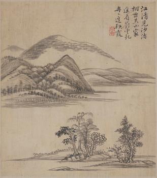 Zhang Geng (1685-1760), albumblad, nio stycken, akvarell och tusch på papper. Qingdynastin, daterad 1728.