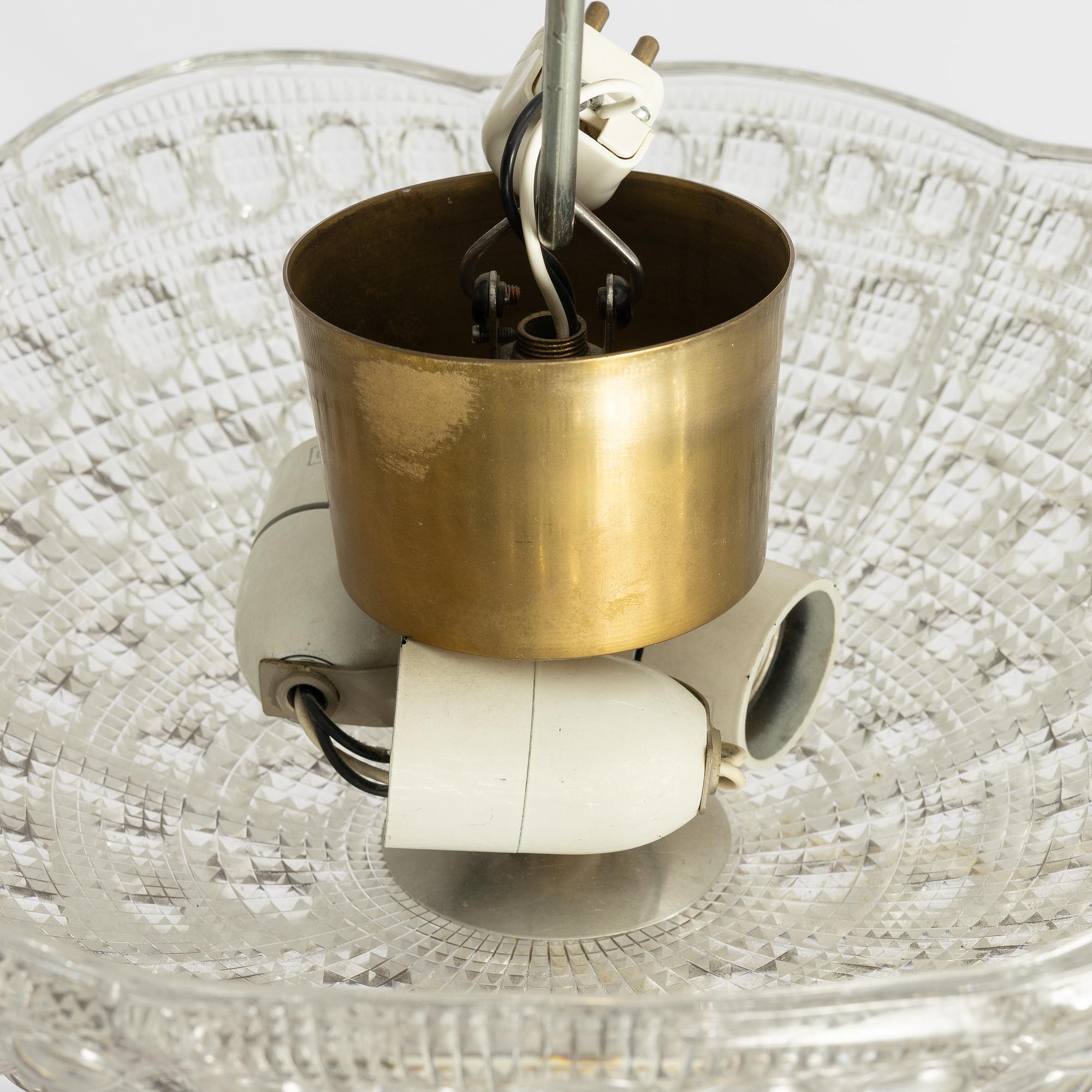 Carl Fagerlund, a set of three ceiling lamps, Orrefors.