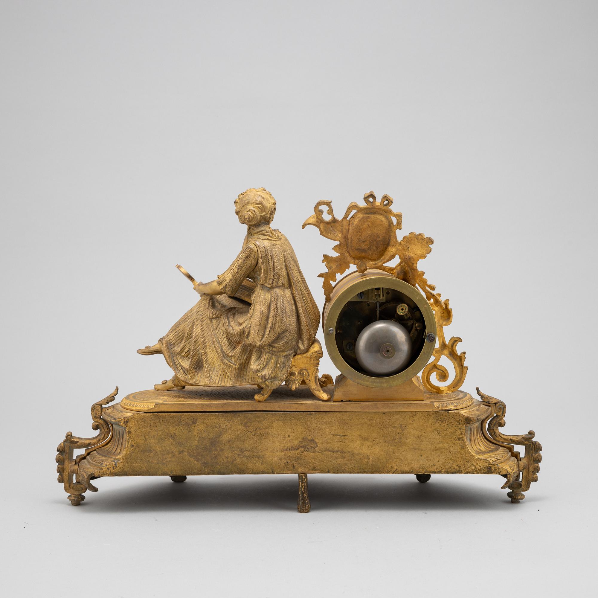 A Louis XVI-style ormolu and parcel gilt mantel clock, mid 19th Century.