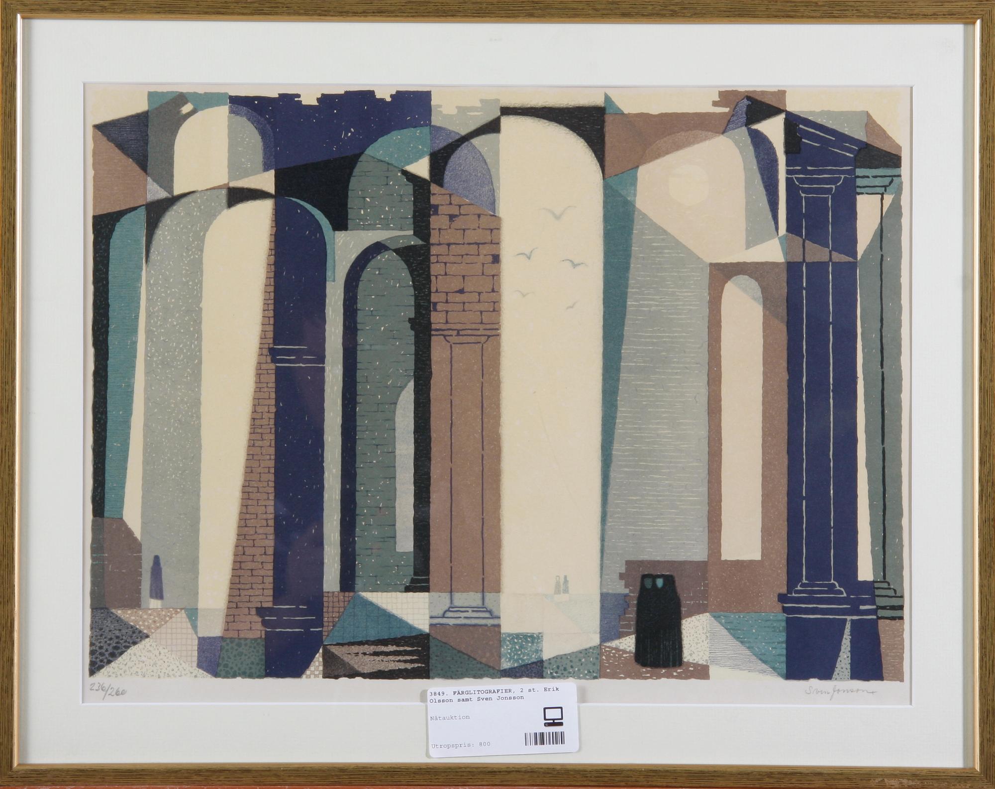 FÄRGLITOGRAFIER, 2 st. Erik Olsson samt Sven Jonsson.