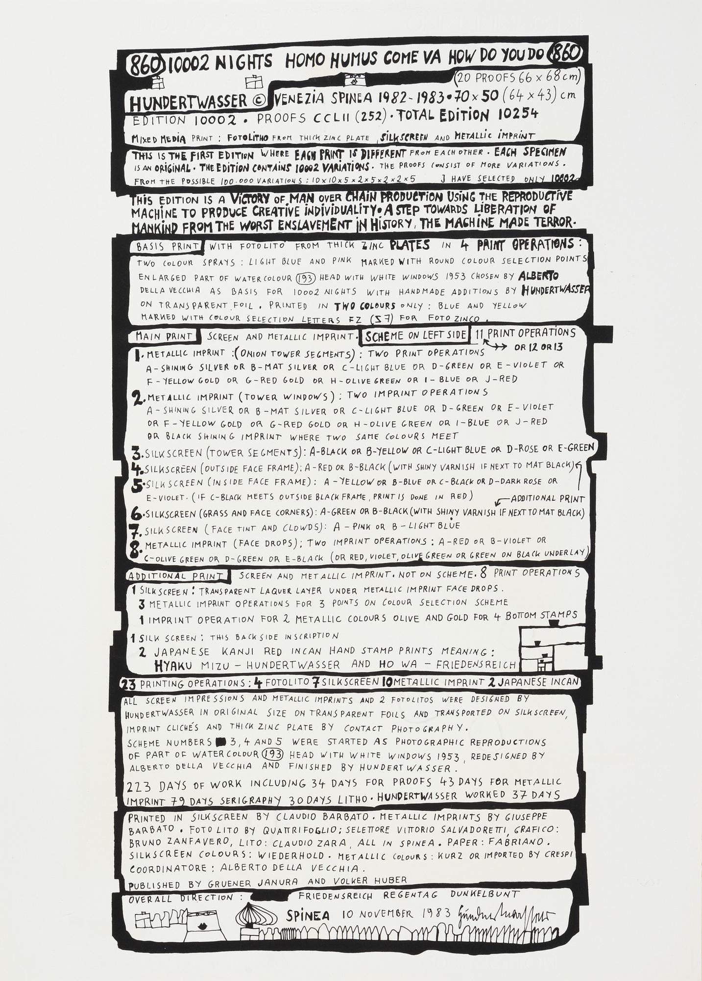 Friedensreich Hundertwasser, photo lithograph and silk screen with metal embossing, 1984. Signed and numbered 4372/10002.