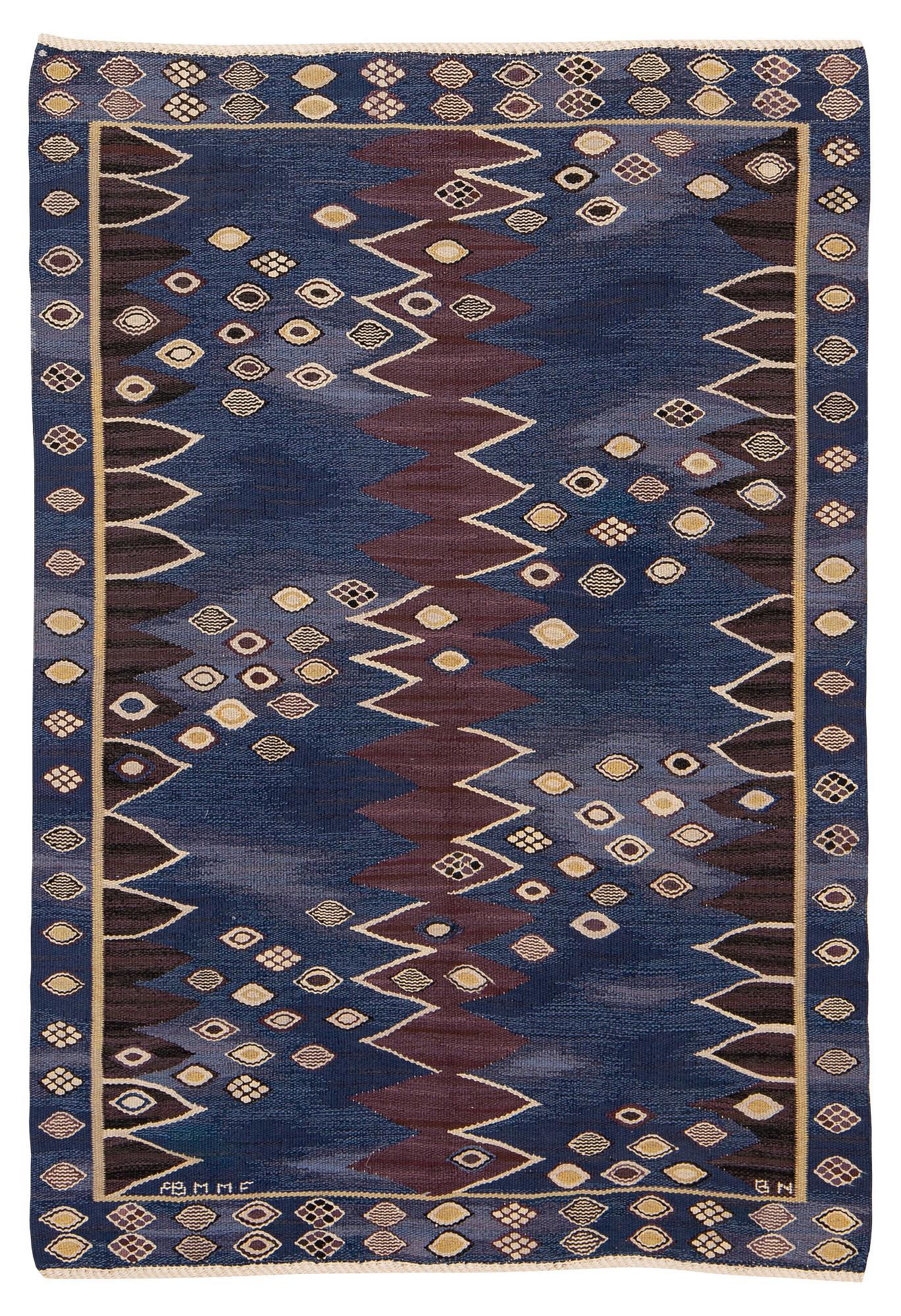 Barbro Nilsson, a carpet, "Snäckorna", tapestry weave, ca 204 x 140 cm, signed AB MMF BN.
