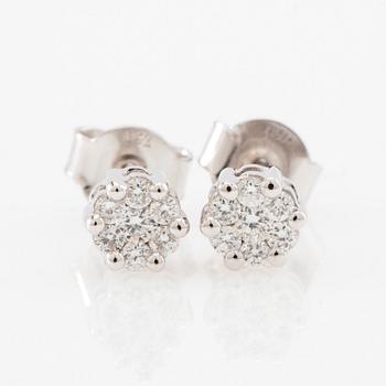 Earrings, a pair of 18K white gold set with round brilliant-cut diamonds.