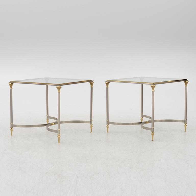 A pair of brass and glass sidetables, mid20th/second half of the 20th century.