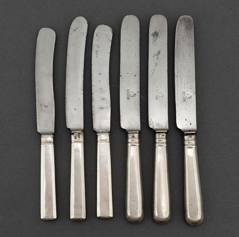 6 silver knives, Russia, 19th/20th century.