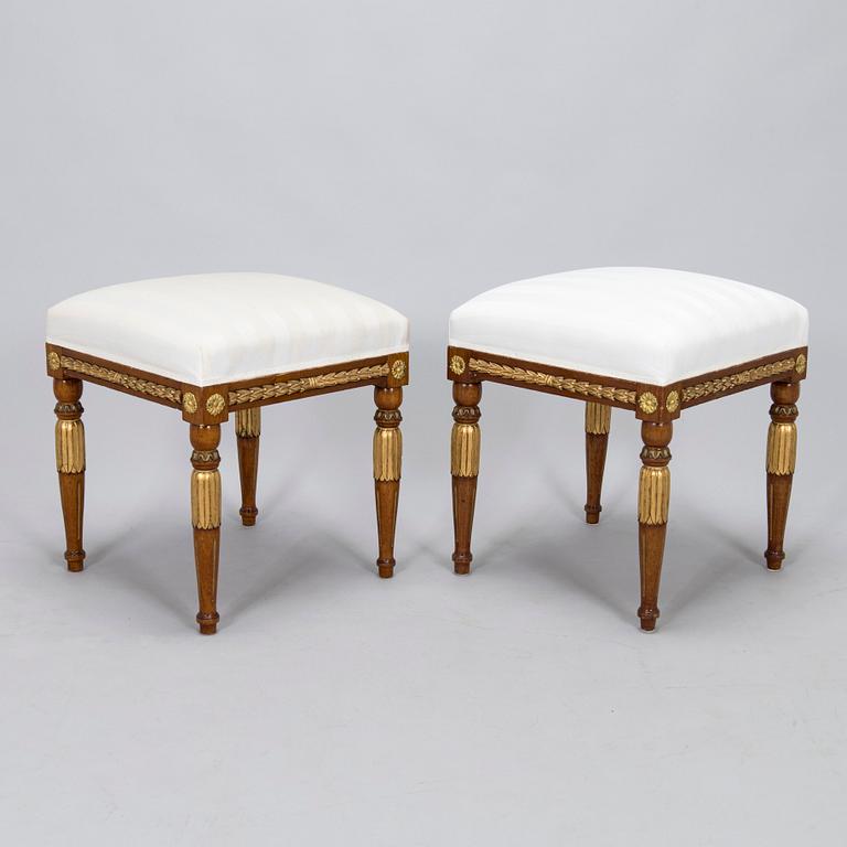 A pair of Gustavian style stools, circa 1900.