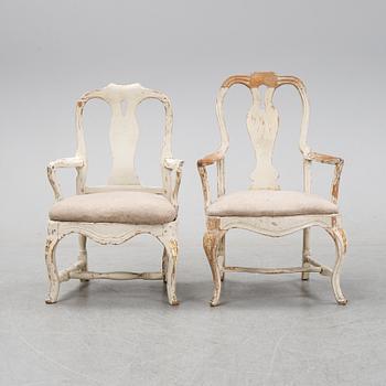 Two similar rococo armchairs, second half of the 18th century.