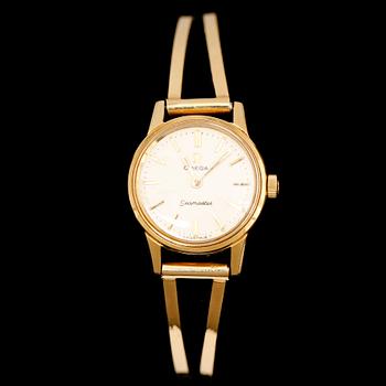 DAMARMBANDSUR, guld på stål, Omega Seamaster, stelt armband 18 k guld. Tot vikt ca 11 g.